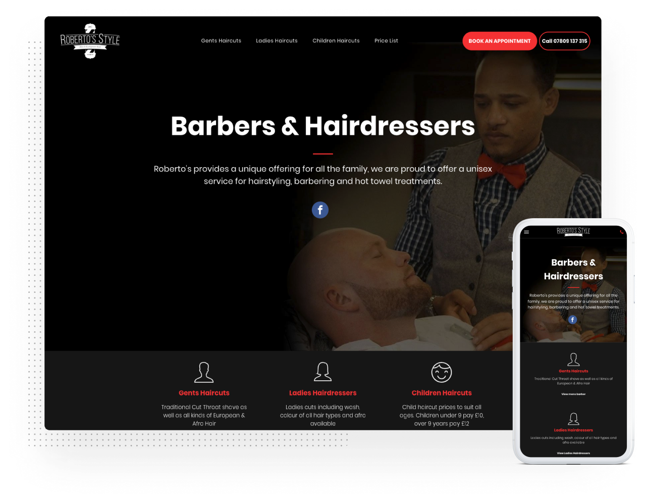 roberto styles barbers procredible website design